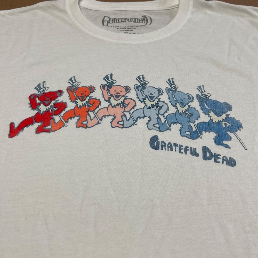 Lucky Brand NWT Men L White Grateful Dead Venice Burnout Dancing Bears Tee Shirt